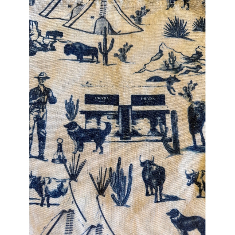Katie Kime Prada Marfa Western Toile Drawstring Dust Bag Blue Cowboy 10.5x8.5 - Picture 3 of 6